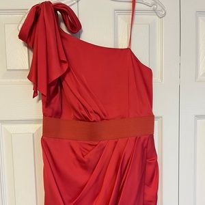 Aidan cocktail dress , size 6, brunt orange bow tie on one shoulder.never worn